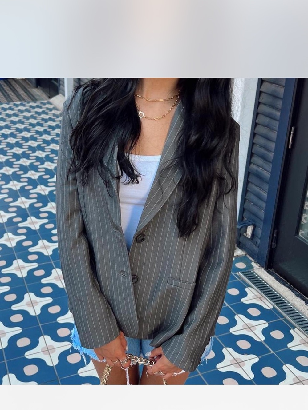 Gray Pinstripe Women's Blazer Jacket